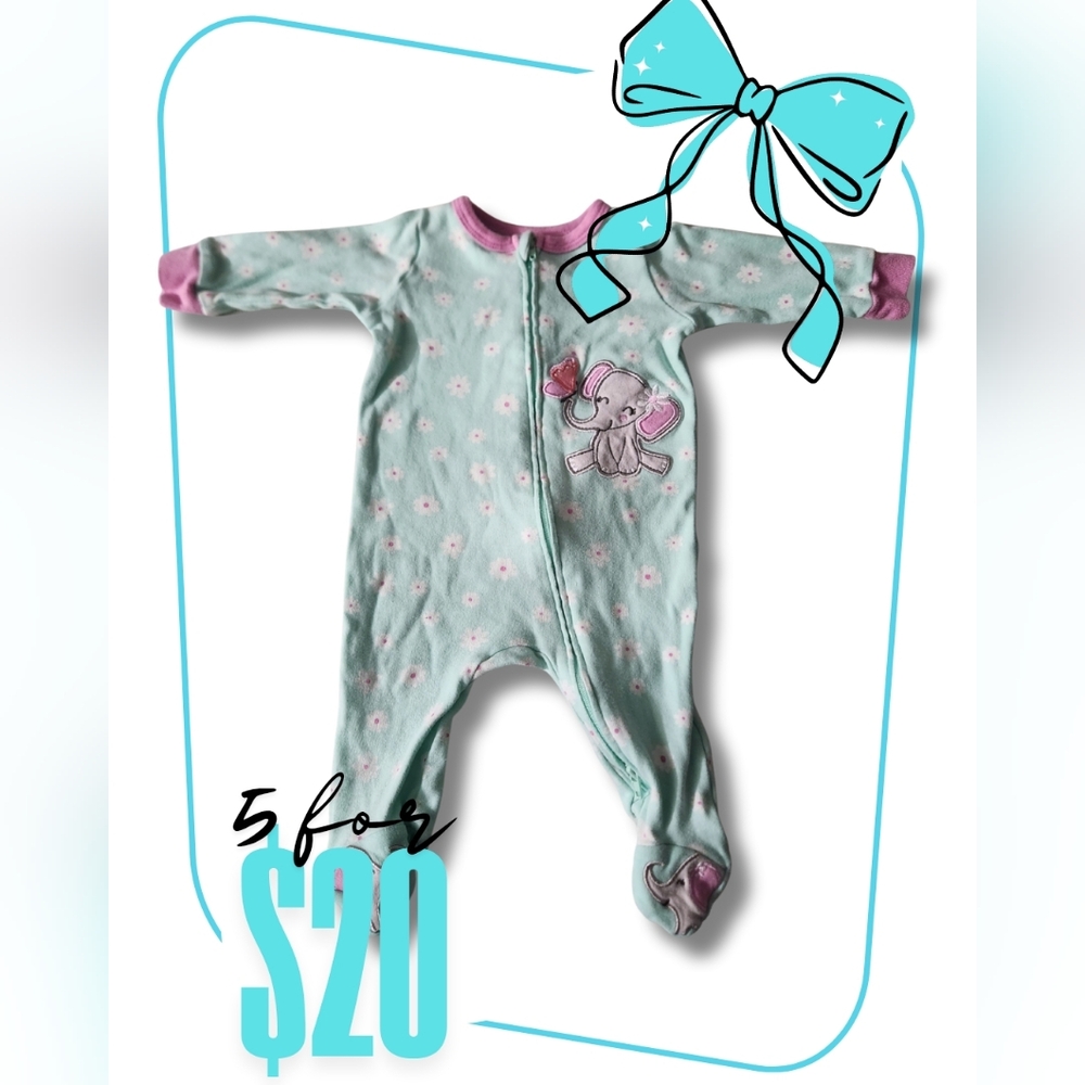 Pink and Mint Elephant One Piece Footie